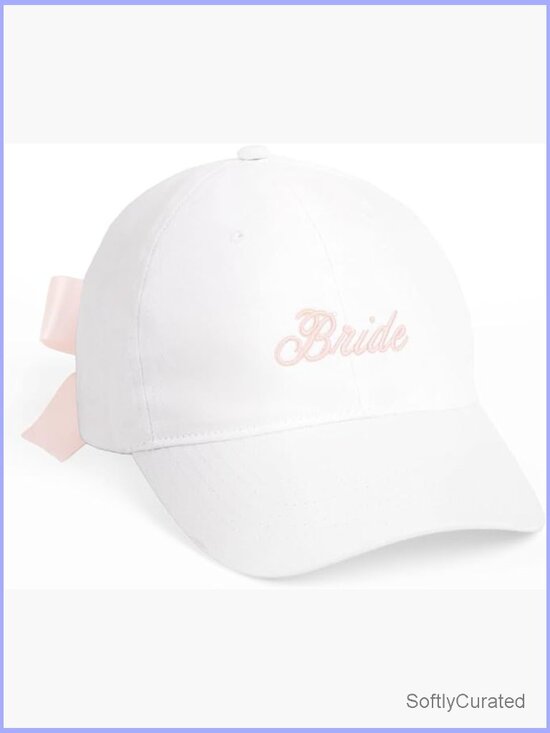 White Bride Baseball Hat with Pink Bow Bach Accessory Wedding Party Fun